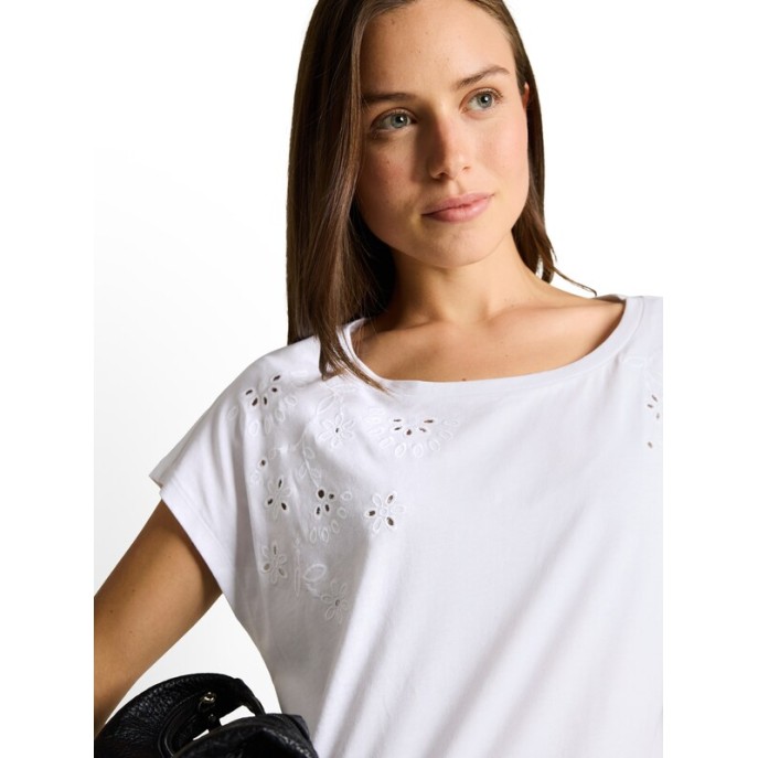 Tom Tailor Damesmode T-shirt borduring 1050469 wit Tom Tailor Damesmode T-shirt borduring 1050469 wit